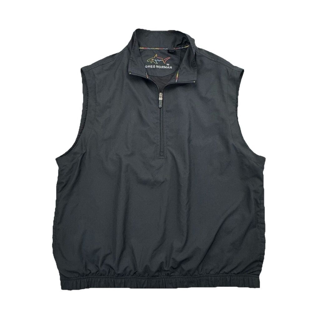 Greg Norman Golf Wind Vest Mens Large Black 1/4 Zip Sleeveless Mesh Lined